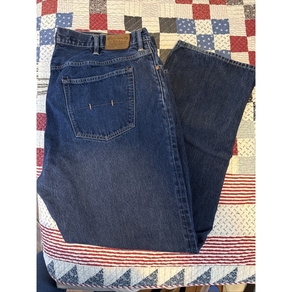 Polo Ralph Lauren Mens Hampton Straight Blue Denim Jeans 46B 34 Dark Whisker Dad